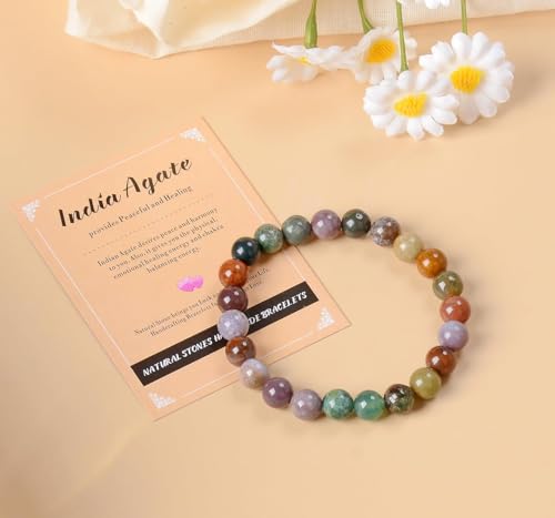 AD Beads Handmade Gemstone Stretch Elastic Bracelet Crystal Healing Reiki Nature's Beauty and Spiritual Essence Unisex (12mm, Indian Agate) - color: Indian Agate, size: 12mm