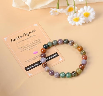 AD Beads Handmade Gemstone Stretch Elastic Bracelet Crystal Healing Reiki Nature's Beauty and Spiritual Essence Unisex (12mm, Indian Agate) - color: Indian Agate, size: 12mm