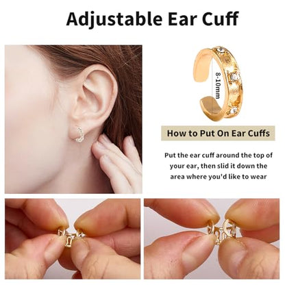 60 Pcs Ear Cuff Earrings for Women Non Piercing Helix Cartilage Silver Gold Plated Clip on Earrings Ear Wrap Earring for Sensitive Ears Women Men Fake Earring Set