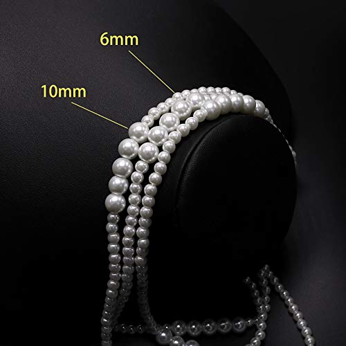 Long Pearl Necklaces for Women Cream White Faux Pearl Strand Layered Necklace Costume Jewelry - color: White
