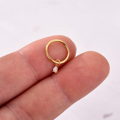 Ourania 16G Gold Stainless Steel Zircon Dangle Huggie Hoop Rook Piercing Helix Hoop Earring Tragus Hoop Cartilage Piercing for Women - color: Triangle Gold 2PCS, size: 1.2*10mm 2pcs