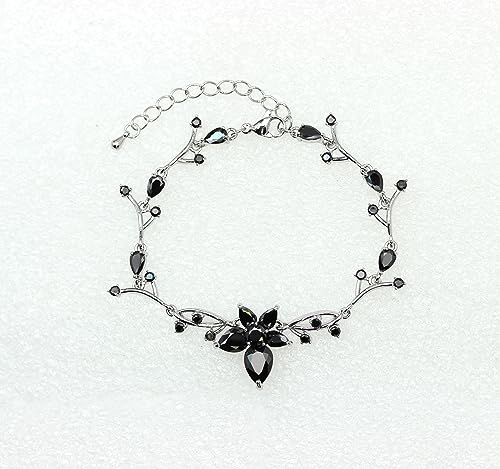Faship Gorgeous CZ Crystal Floral Necklace Earrings Set - color: Black / Matching Bracelet