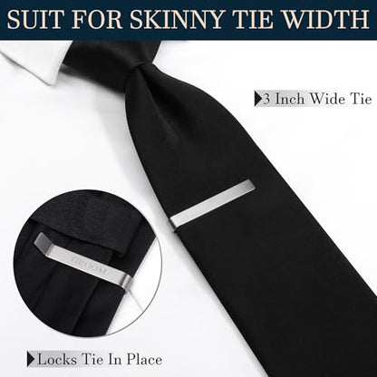 HAWSON Father of the Bride and Groom Tie Clip Best Man Skinny Stainless Steel Marriage Tie Bar Wedding Gift for Man - style: 2''-GROOM