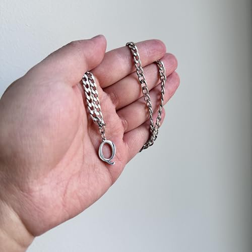 Stainless Steel Initial A-Z Necklace for Men Women,Cuban Chain,Titanium Steel Initial Letter Pendant Charm Necklaces Accessories Jewelry for Woman Man,21 Inch Chain - color: Q