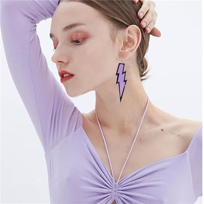 ONLYJUMP Acrylic Exaggerated Lightning Earrings Statement Punk Retro Geometric Delicate Neon Personalized Earrings Accessory Jewelry for Women - color: Glitter Purple