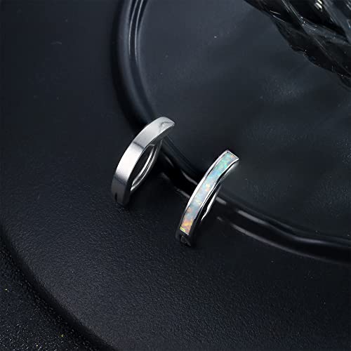 2Pcs 14G Clicker Belly Button Ring for Women Surgical Steel CZ Opal Belly Ring Simple Reverse Navel Rings Body Jewelry - color: Silver Opal, size: 12MM