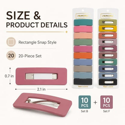 Bphne 20 Pcs Matte Non-Slip Snap Hair Clips for Women, Rectangle Cutout & Solid Barrettes, Neutral Metal Hair Pins for Daily Styling, Secure Grip for Thin Thick Hair Office Gym - color: Neutral Rectangle