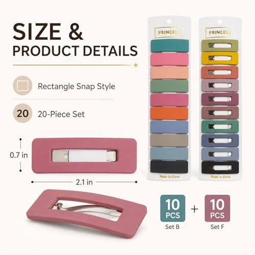 Bphne 20 Pcs Matte Non-Slip Snap Hair Clips for Women, Rectangle Cutout & Solid Barrettes, Neutral Metal Hair Pins for Daily Styling, Secure Grip for Thin Thick Hair Office Gym - color: Neutral Rectangle