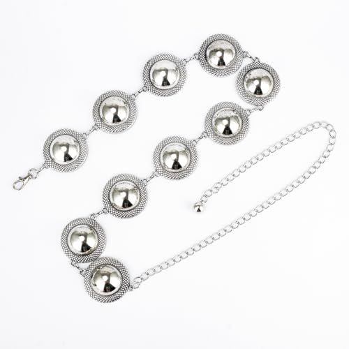 ILuvatar Western Metal Concho Belt for Women Cowgirl Waist Chain for Women Dress Pants Adjustable - color: Silver-s71