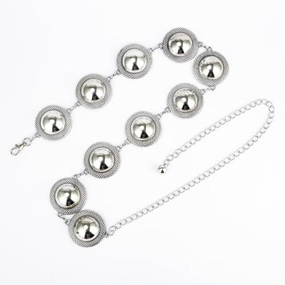 ILuvatar Western Metal Concho Belt for Women Cowgirl Waist Chain for Women Dress Pants Adjustable - color: Silver-s71