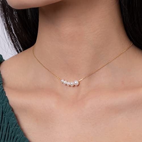 925 Sterling Silver Dainty Freshwater Cultured Pearl Choker Necklace White Genuine Real Pearl Charm Necklaces Jewelry Gifts for Her - color: 5 Size Gradient-Gold