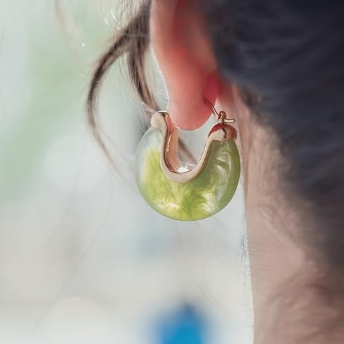 Chunky Gold Resin Hoop Earrings Leverback Statement Huggie Hoops Dangle Drop Dressy Earring Prom Festival Vacation Jewelry for Women - color: Green, size: Drop