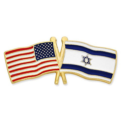 PinMart Crossed American Flag Lapel Pin - Gold Color Plated Enamel Pins - color: Israel Gold Plated, size: 10 Pack