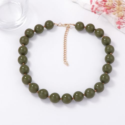 JNF Chunky Beaded Necklaces Women Large Big Ball Bead Choker Necklace Bold Statement Beads jewelry Gift - color: dark green