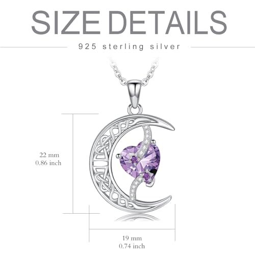 TOUPOP Moon and Star Birthstone Necklace for Women 925 Sterling Silver Celtic Moon Jewelry Birthday Mothers Day Gifts for Mom Wife Her - color: 06-June-Alexandrite
