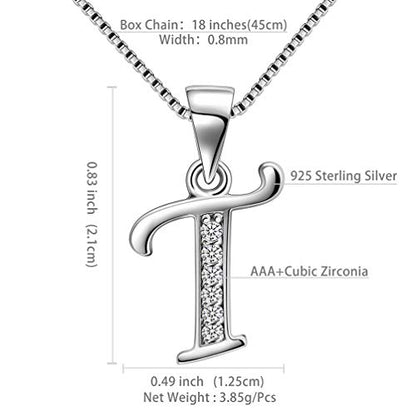 Aurora Tears Letter Necklace Initial 925 Sterling Silver Alphabet Pendant Crystal Name Gift Women Cubic Zirconia Jewelry - color: T