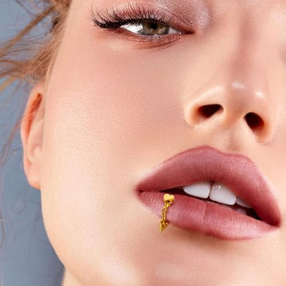 3 Pcs 316L Stainless Steel 16G Tragus Helix Rook Piercing Jewelry with Chain, Cartilage Earrings for Women, Belly Button Ring Vertical Labret Lip Piercing Jewelry - color: Gold, size: Heart