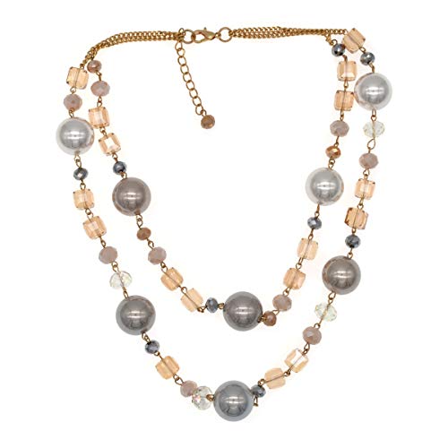 utop JNF Hand made Pearl Statement Necklace for Women Rhinestone Multilayer Crystal Necklaces Chunky Pearl Necklace Large Pearl Necklace and Earrings Set for Mother Mom's gift - color: champagne pearl crystal necklace