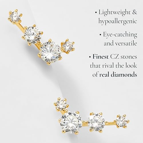 Nadri Climber Earrings for Women - Bridal Gifts and Wedding Jewelry - Ear Cuffs and Ear Climbers - color: Gold