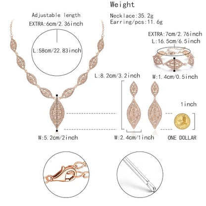 Flyonce Wedding Jewelry Set Rhinestone Crystal Bridal Leaf Necklace Drop Dangle Chandelier Earrings Sets for Women - color: Champagne Color