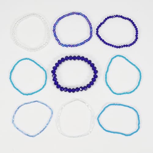 Boho Colorful Stackable Crystal Glass Beads Stretch Bracelets Multilayered Bracelets for Women Bohemian Jewelry - color: Blue 9pcs