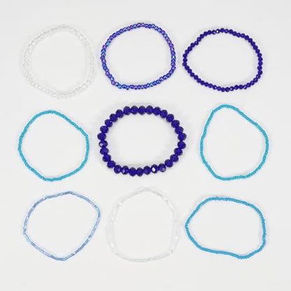Boho Colorful Stackable Crystal Glass Beads Stretch Bracelets Multilayered Bracelets for Women Bohemian Jewelry - color: Blue 9pcs