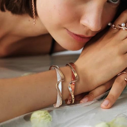 Cuff Bangle Bracelets for Women, Link Chain Bracelets Jewelry Gifts for Women - style: Curvy Lines