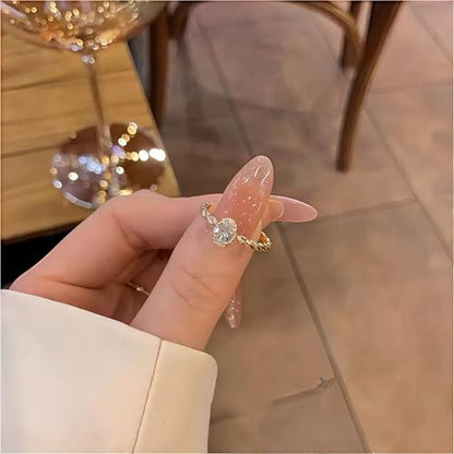Mettclasi Women's 14K Gold Plated Stackable Ring Crystal Inlaid Dainty Trendy Cute Adjustable Open Twist Rings Jewelry Gifts - style: Oval Diamond