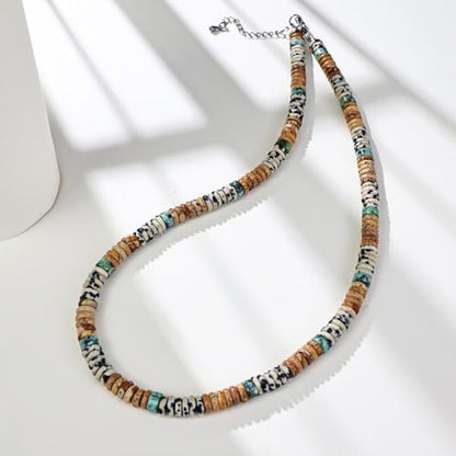 Beaded Necklaces for Women 3Pcs Colorful Boho Gemstone Bead Choker Summer Natural Stone Surfer Beach Bead Necklace Bracelets Earring Set Handmade Jewelry for Women Gift Jewelry Sets - color: 01-brown