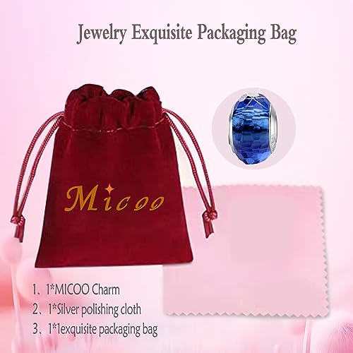 MICOO 925 Sterling Silver Charms for Bracelets,Fashion DIY Dangle Pendants Beads Simulated Birthstone Charms,Birthday Gifts for Women - color: 1Blue Charms