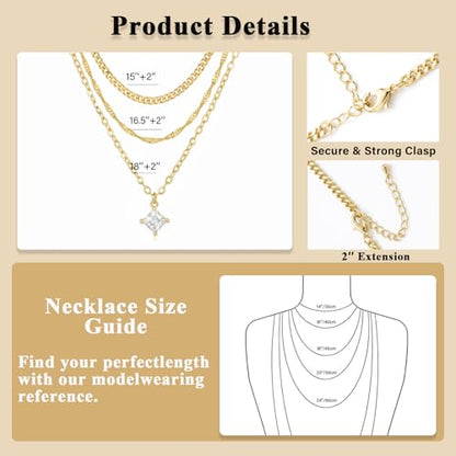 Layered Gold Necklaces for Women14K Gold Planted Non Tarnish | Cuban, Herringbone,Figaro,Paperclip Chain Layering Stack Choker Necklace , Trendy Jewelry Gift for Women - color: B