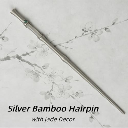 Metal Silver Bamboo Hair Stick with Jade, Unique New Chinese Jade Hair Pin for Women, Elegant Sword Accessory for Buns, Updos & Hanfu Cheongsam Styling