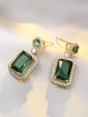 2pcs Cubic Zirconia Wedding Jewelry Sets for Women - Elegant CZ Necklace and Earrings Set with 18K Gold Plated Chain Jewelry Perfect as Special Occasion Gift - color: Green