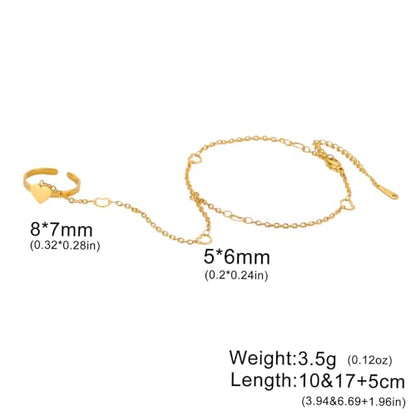 UNIFT Hand Chain Bracelets for Women Set Stainless Steel Adjustable Heart or Four-Leaf Clover Ring Chain Bracelet Trendy Dainty Jewelry Set Gifts - color: gold1
