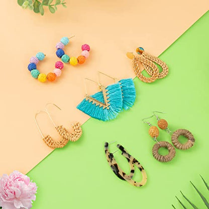 Ponpon 6-18 Pairs Earrings for Women, Lightweight Summer Earrings Straw Earrings Fashion Geometric Statement Hoop Dangle Drop Earrings for Women - style: Style B - 6 Pairs