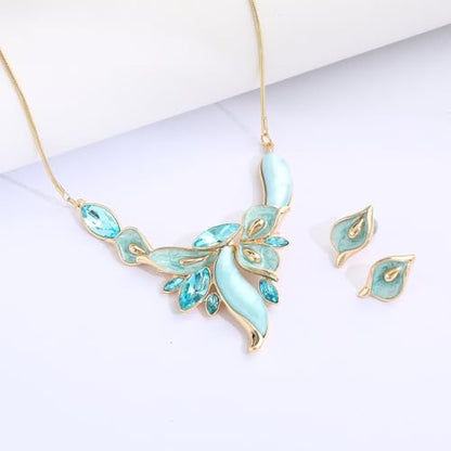 Chunky Statement Jewelry Set Vintage Retro Leaf Flower Floral Geometric Bohemian Boho Bib Necklace Earring Set Fashion Costume Jewelry for Women Girls Wedding Party Prom Unique Gift - style: calla lily flower JS gold aqua