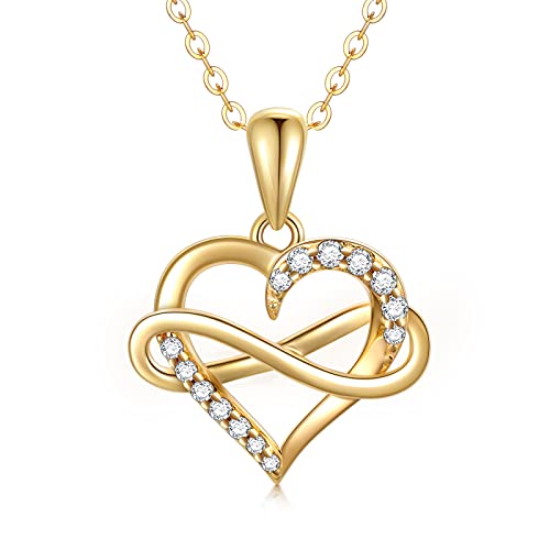 SISGEM 14kt Real Gold Heart Infinity Necklace for Women, Dainty Gold Love Heart Pendant Jewelry Anniversary Birthday Gifts for Her, Wife, Mom 18inch - color: 14K Yellow Gold