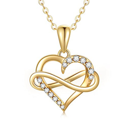 SISGEM 14kt Real Gold Heart Infinity Necklace for Women, Dainty Gold Love Heart Pendant Jewelry Anniversary Birthday Gifts for Her, Wife, Mom 18inch - color: 14K Yellow Gold