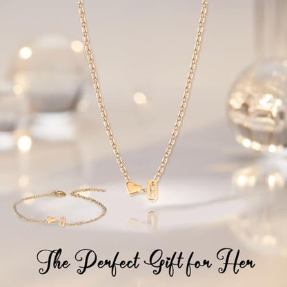 Gold Bracelets For Women Heart Initial Letter Pendant Necklace and Bracelet Set Personalized Jewelry Sets for Women Birthday Gifts for Mom Her Daughter Initial Necklace 14K Silver Plated - style: Gold-O