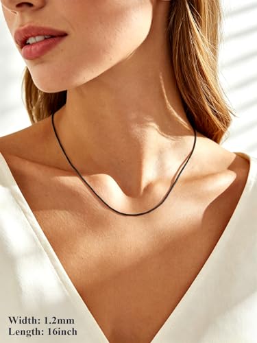 U7 Snake Necklace for Women 14K Gold Plated/Silver/Rose Gold/Black Chain Necklace Hypoallergenic, Stainless Steel Tiny Snake Chain Necklace 1/1.2/1.5/2MM, 14-30" Adjustable Minimalist Gift - color: h.Black-1.2mm