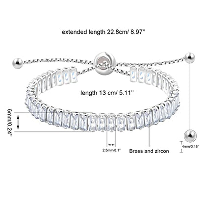 Uloveido Classic Emerald Cut Rectangular Cubic Zirconia Eternity Tennis Bracelet Adjustable for Women Y1788 - color: Platinum-white