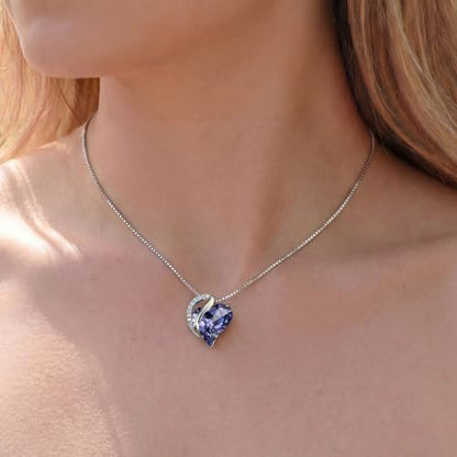 Crystal Heart Necklace for Women - Quietrose Faceted Crystal Heart Pendant with Sparkle Accents, Silver-Tone Curved Frame, 0.85" x 0.73", 18+2" Adjustable Chain, Elegant Gift for Her - color: Violet - Dreamlit Night