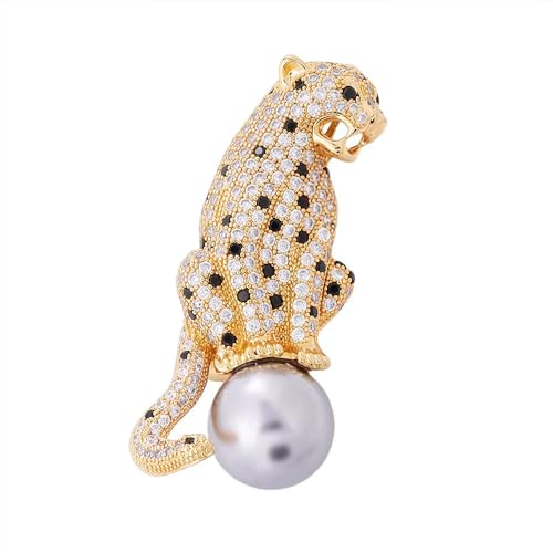 Luxury Rhinestone Leopard Pearl Brooch Pin for Women Men Vintage Crystal Cool Panther Animal Lapel Pins Bag Hat Dress Suit Clothing Accessories Wedding Birthday Holiday Fashion Jewelry - color: Gery