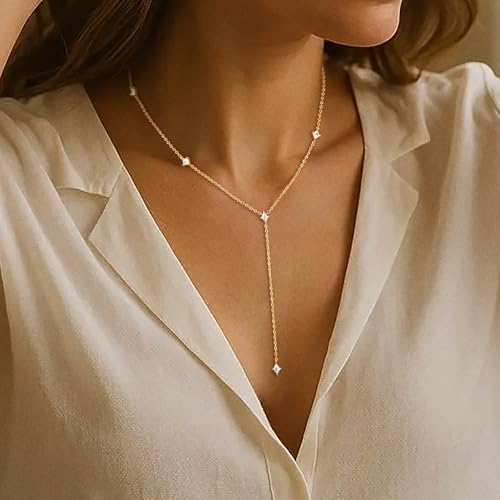 VIROMY Gold Long Y Necklaces for Women Trendy - Dainty Lariat Chain Drop Pendant Necklace for Women Gold Statement Jewelry - color: Y Necklace 04