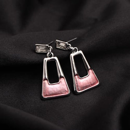 SFE Irregular Enamel Triangle Shape shell Collar Bib Bohemian Boho Statement Necklace Earrings Fashion Costume Jewelry Set for Women - color: Light Pink-Platinum Plated