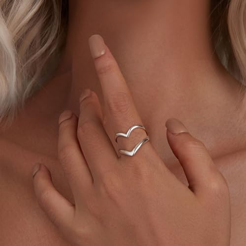 MUNDELL 925 Sterling Silver Simple Multi-layer Leaf Adjustable Ring Green Lucky Leaves Statement Ring for Women Promise Ring Fine Jewelry - color: White