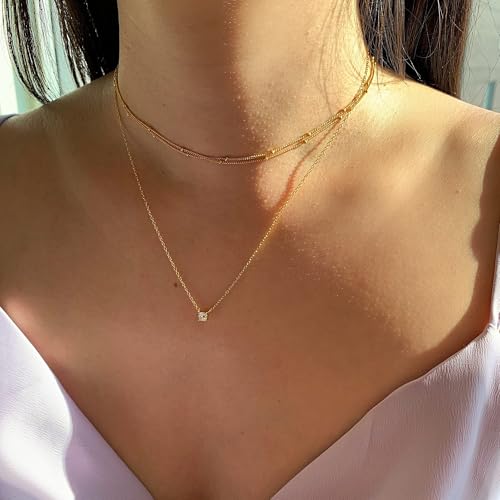 NECOCY Layered Gold Necklaces for Women Dainty Chokers Necklace Silmple Stackable Cubic Zirconia Necklace Non Tarnish Vacation Jewelry Trendy Gifts for Women - style: layered lace chain CZ