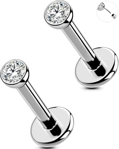 2Pcs Silver 20G/18G/16G Threadless Nose Stud Flat Back Earrings 316L Surgical Steel CZ Daity Nose Helix Cartilage Tragus Conch Labret Medusa Monroe Piercing Jewelry-Multiple Sizes & Gauges - size: 2PCS, 16g 5mm, 2.5mm CZ