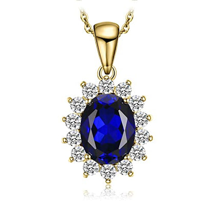 JewelryPalace Princess Diana Kate Middleton Natural Amethyst Citrine Garnet Peridot Topaz Created Ruby Sapphire Simulated Emerald Pendant Necklace for Women, 925 Sterling Silver Gemstone Jewelry Set - color: B-Yellow Gold Plated-sapphire