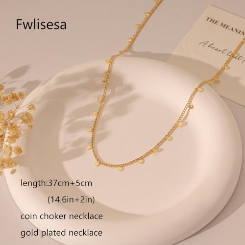 Gold Choker Necklace for Women, Dainty Gold Necklace 14k Gold Plated Simple Coin Butterfly Choker Necklaces for Women Trendy Charm Cute Non Tarnish Gold Necklace Fashion Waterproof Jewelry - color: C-Gold